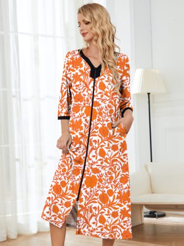 Image of PITINAN Moo Moo Nightgown House Dress Zip up Robes for Women Long Lounge Dress House Coat Women S-3XL