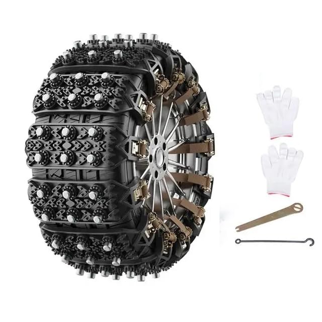 Catene da neve per auto, regolabili, universali, adatte per pneumatici larghi 165-275 mm, include 8 pezzi per una maggiore trazione e stabilità su strade innevate