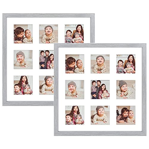 Golden State Art, 40,6 x 40,6 cm, grauer Massivholz, 40,6 x 40,6 cm, passend für 40,6 x 40,6 cm Fotos ohne Matte oder neun 4 x 4 mit Matte, gehärtetes Glas, Holz-Posterrahmen für Wandanzeige, 2 Stück Cover