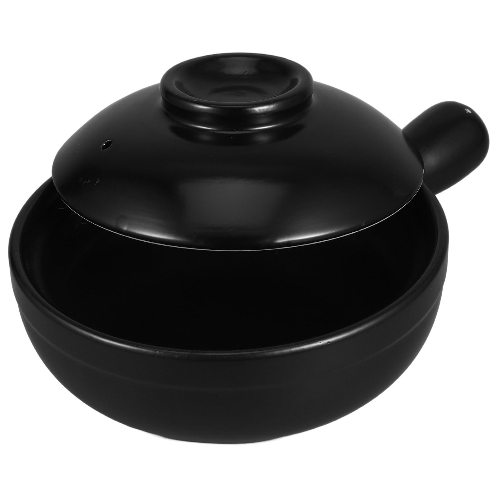 Cocotte en terre cuite noire 900ml à poignée unique pour micro-ondes