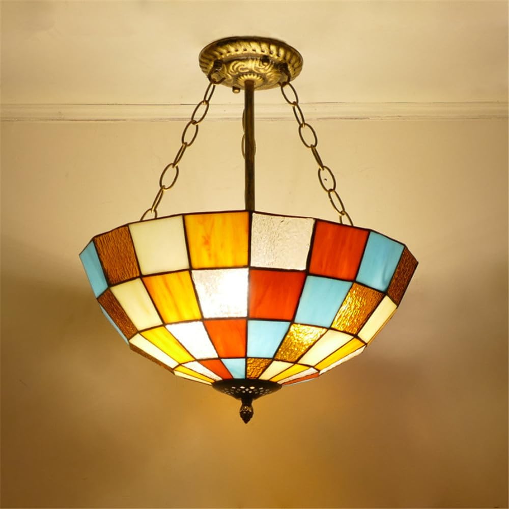 SXECAEPS European Vintage Color Glass Chandelier LED Creative Home Living Room Restaurant Bedroom Hotel Villa Cafe Corridor Pendant Lights (F D40CM)