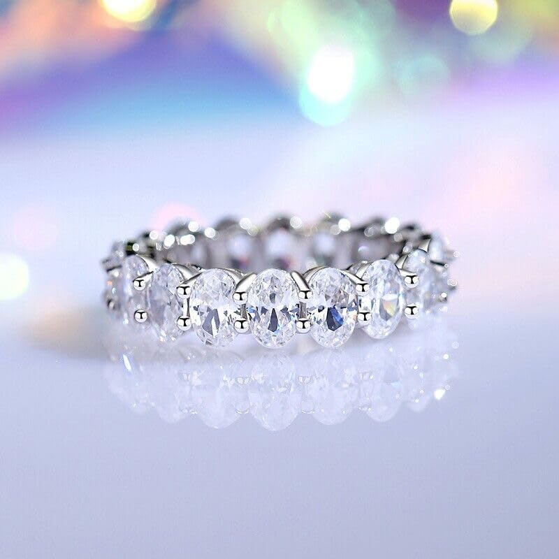 Drizzle Jewels 4Ct Oval Cut Lab Created Diamond Full Eternity Band Wedding Ring, 14K White Gold Finish