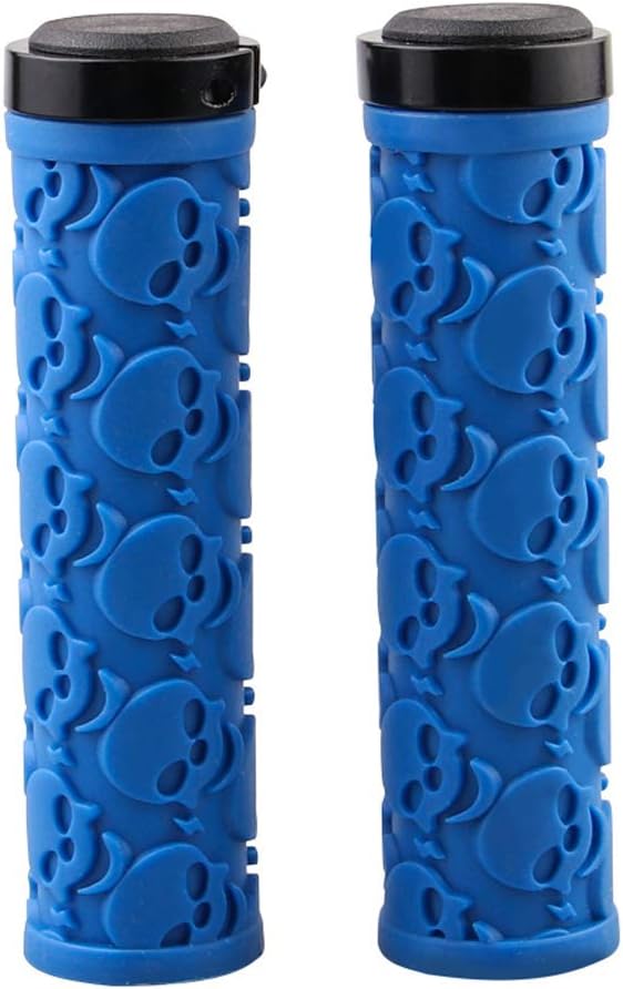 2 Pcs Bike Handlebar Grips Skull Pattern Bicycle Grips Soft Rubber Lock-on Handle Grips for Bicycle Mountain BMX
