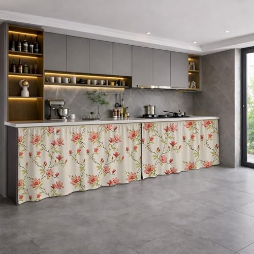 Image of LINENWALAS Under Sink Curtain for Kitchen - Pack of 2 | 106x91 cm Cotton Under-Sink Cover | Washable Storage-Hiding Curtain with Rod Pocket | Kitchen & Bathroom Cabinet Cover (Amer Bel)