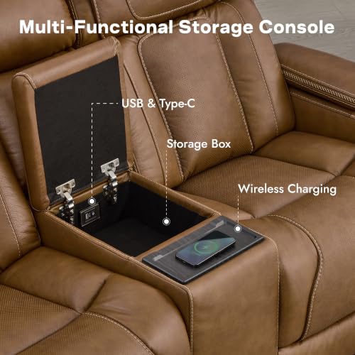 Image of Watson & Whitely Power Reclining Sofa Loveseat with Console, Saddle Brown