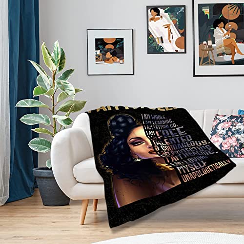 African American Throw Blanket Queen Black Girl Afro Women With Inspirational Quote Flannel Blanket For Living Room Dorm Bed Blanket Soft And Cozy Flannel Blankets For Couch Sofa Chair 60"X50" #TOP4