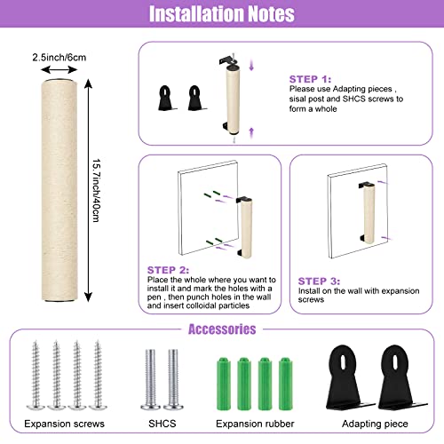 Rascador para gatos de pared BEBOBLY con soga de sisal y madera miniatura 4