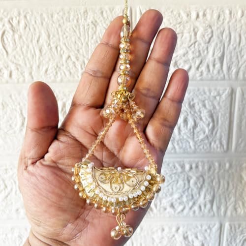 Image of Adikala Craft Store Handmade Ethnic Latkan Tassel Set of 2 for Saree Pallu, Blouse, Suits, Dupatta, Lehenga Decor (Golden Cushion)