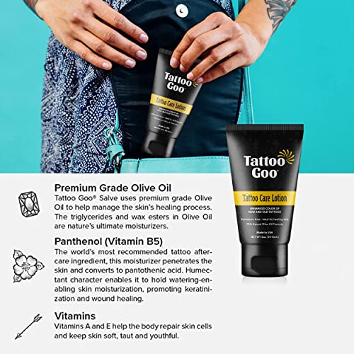 Tattoo Goo Aftercare Kit Includes Antimicrobial Soap, Balm, And Lotion, Tattoo Care For Color Enhancement + Quick Healing - Vegan, Cruelty-Free, Petroleum-Free (3 Piece Set) #TOP4