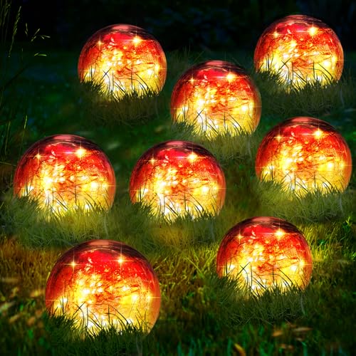 Lampes solaires jardin décoratives verre craquelé rouge 8