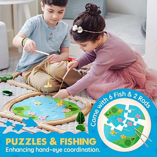 tiny land 110pcs wooden train set  toy train with tracks for kids ages 3-7 compatible with major brands ideal railway playset for boys and girls great birthday