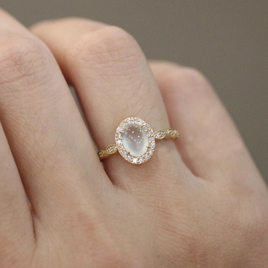Moonstone White Ice Jade Ring Gem Zircon Diamond Ring 14k Gold Filled Open Ring Adjustable Handmade Hetian Green Jade Crystal Ring - Image 4