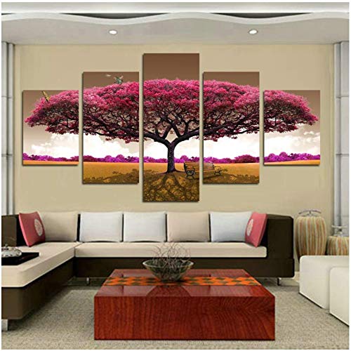 Pintura HD en lienzo Pink Trees diseño de 5 paneles