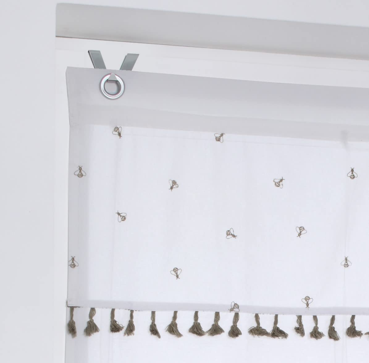 Estor plegable Honey bordado borlas sin taladrar blanco natura ancho ca. 100 x altura 140 cm