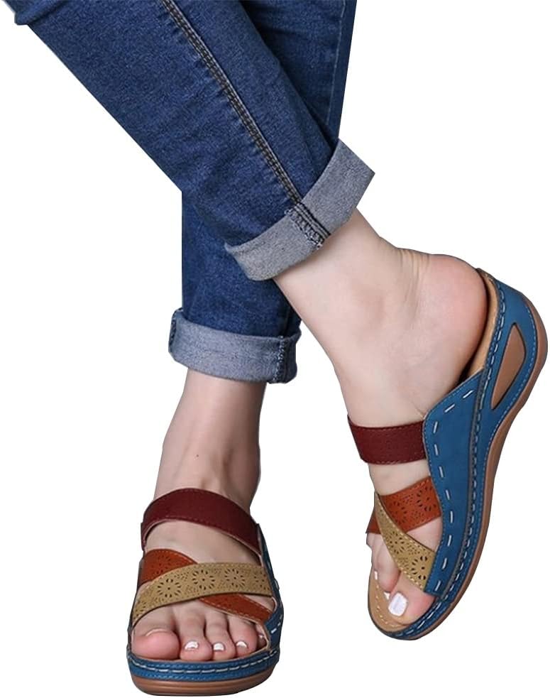 Amazon.com: GUOIOOI Sandalias de plataforma para mujer, de verano,  informales, cómodas, antideslizantes, con puntera abierta, con soporte de  arco para fascitis plantar, pies planos, dolor en el talón (color: azul B,  tamaño: