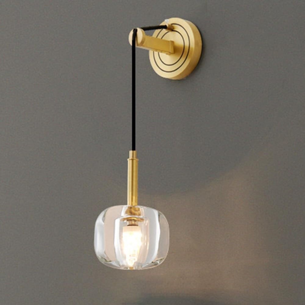 CWCQGH K9 Crystal Wall Lamp PostModern Crystal Wall Sconce, Bedroom Bedside Crystal Wall Light Strip with 60cm Adjustable Hanging Wire, Living Room Hallway Brass Wall Mounted La,Clear