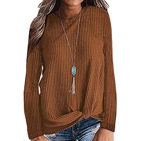 PLOKNRD Women's Casual Long Sleeve Elegant Twisted Waffle Knit T-Shirt Top Yellow Cover