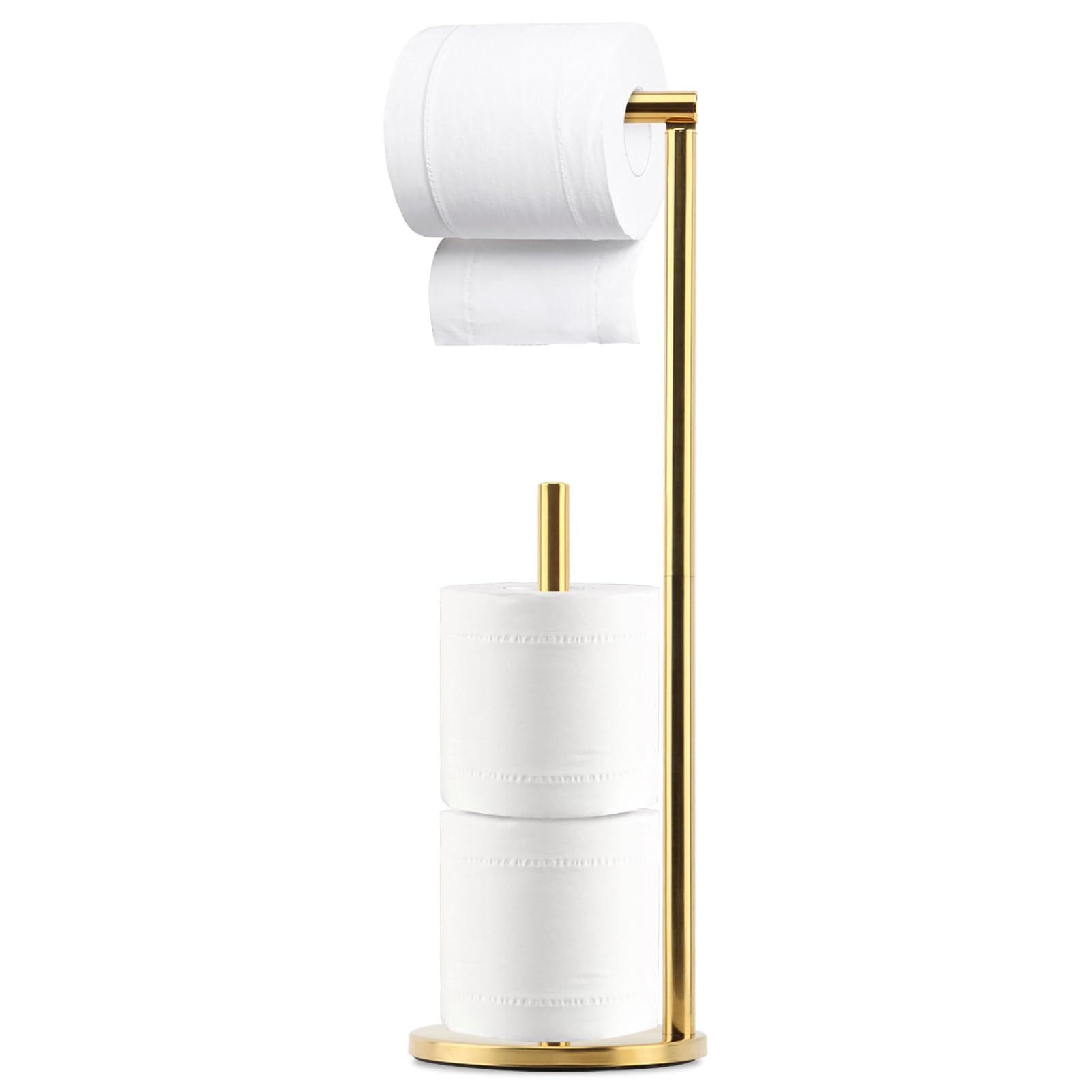 Portarotolo di carta igienica autoportante, pieghevole, in ottone spazzolato, in acciaio inox, per bagno, dispenser autoportante (oro)