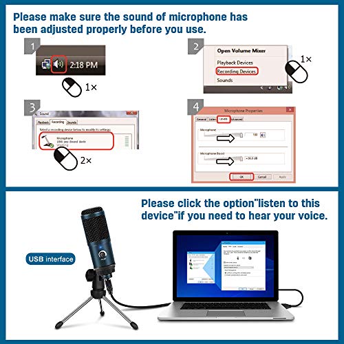 PC Microfoon, USB Condensator Microfoon Computer Streaming Mic met Volume Control Statief Stand voor Podcasting Vocale… - Image 7