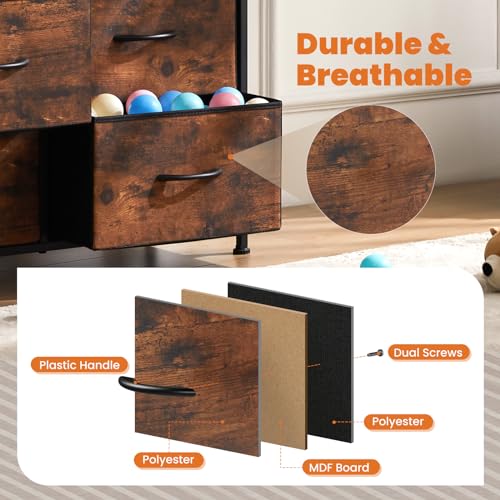 Sweetcrispy Dresser for Bedroom with 8 Storage Drawers, Large Fabric Storage Tower Organizer, Chest of Drawers with Metal Frame Wooden Top for Nursery, Closet, Living Room, Entryway, Rust Brown - Image 5
