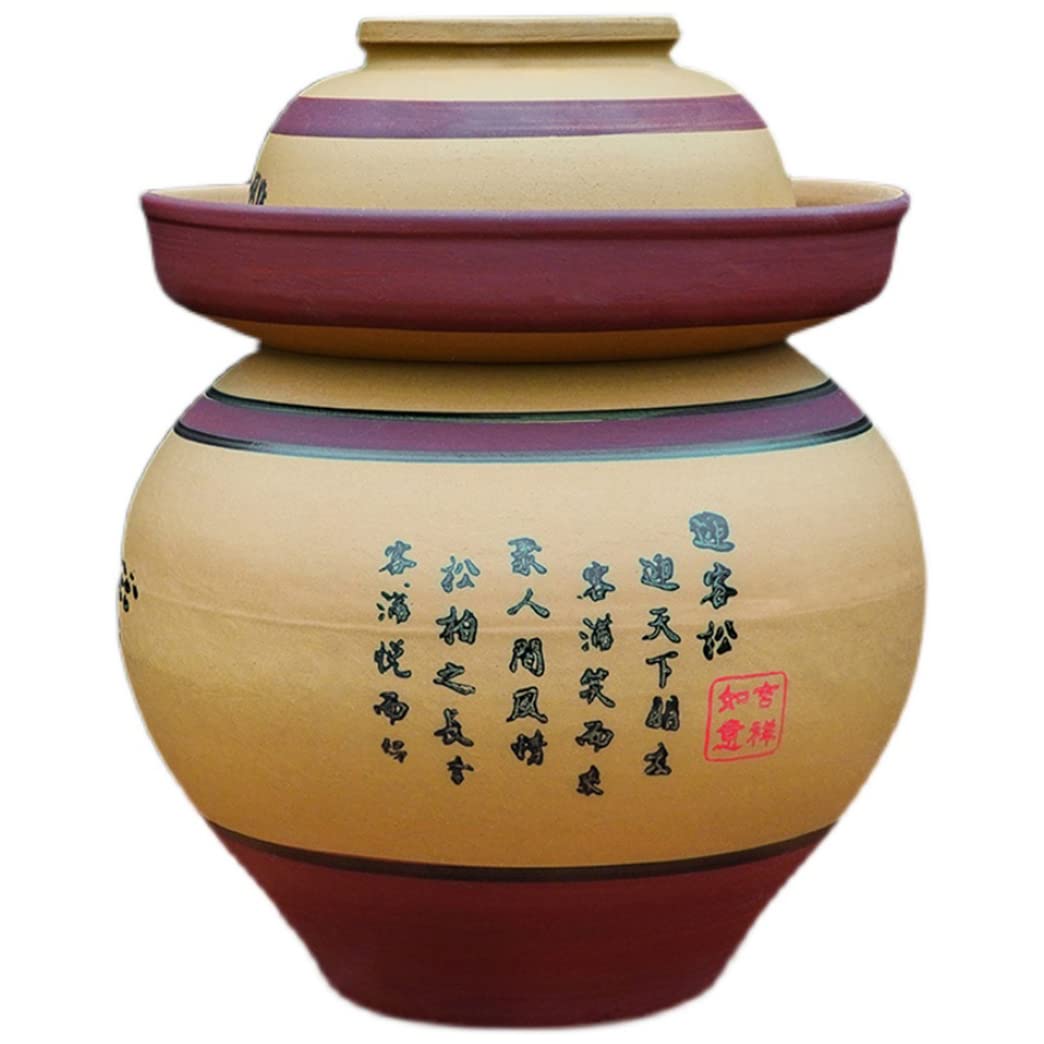 VHJdtE Ceramic pickling jars, Traditional Chinese Retro Ceramic Jar With Lid,Large Fermentation Kit Crock With Water Seal Airlock(4KG)