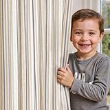 jinchan Colorful Linen Curtains for Nursery Living Room Multi Blue on Beige Striped Curtains for Bedroom Cute Ticking Stripe Farmhouse Baby Boys Kids Room Light Filtering Grommet 2 Panels 96 inch