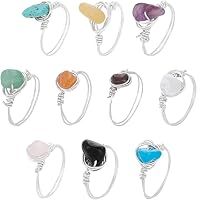 UNICRAFTALE 10Pcs Chakra Crystal Rings for Women - 10 Styles Copper Wire Wrapped Gemstone Healing Jewelry