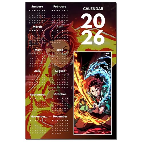 Image of 2026 Anime Calendar 12x18 Inch | Tanjiro Red Inspired Wall Poster Calendar | Aesthetic Anime Room Decor | 170 GSM Print
