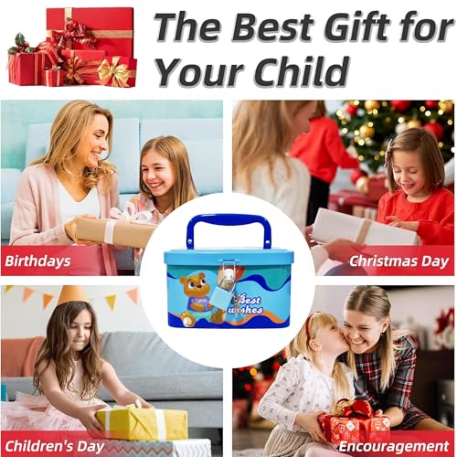 Image of Sajani Cute Cartoon Creative Portable Piggy Bank, Money Saving Box with Combination Lock, Mini Coin Bank Gifts for Boys and Girls, Best Return Gifts for Kids (Pack of 1) (Rectangle - Blue)