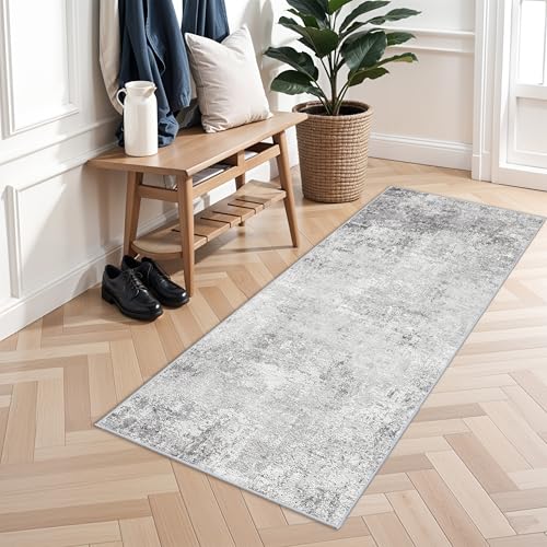 Washable 2x5 Runner Rug for Homeoffice: Soft Low-Pile Rugs for Office Stain Resistant Rugs with Non-Slip Rubber Backing Easy-to-Clean Runners Indoor Hallway Entryway Carpet 2x5 Grey