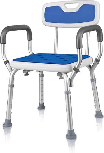 VED Shower Chair | 6 Height Adjustable Shower Bench | Includes Padded Armrest | Non Slip Feet | Bathtub Stool for Elderly, Disabled and Pregnant | 150KG Capacity