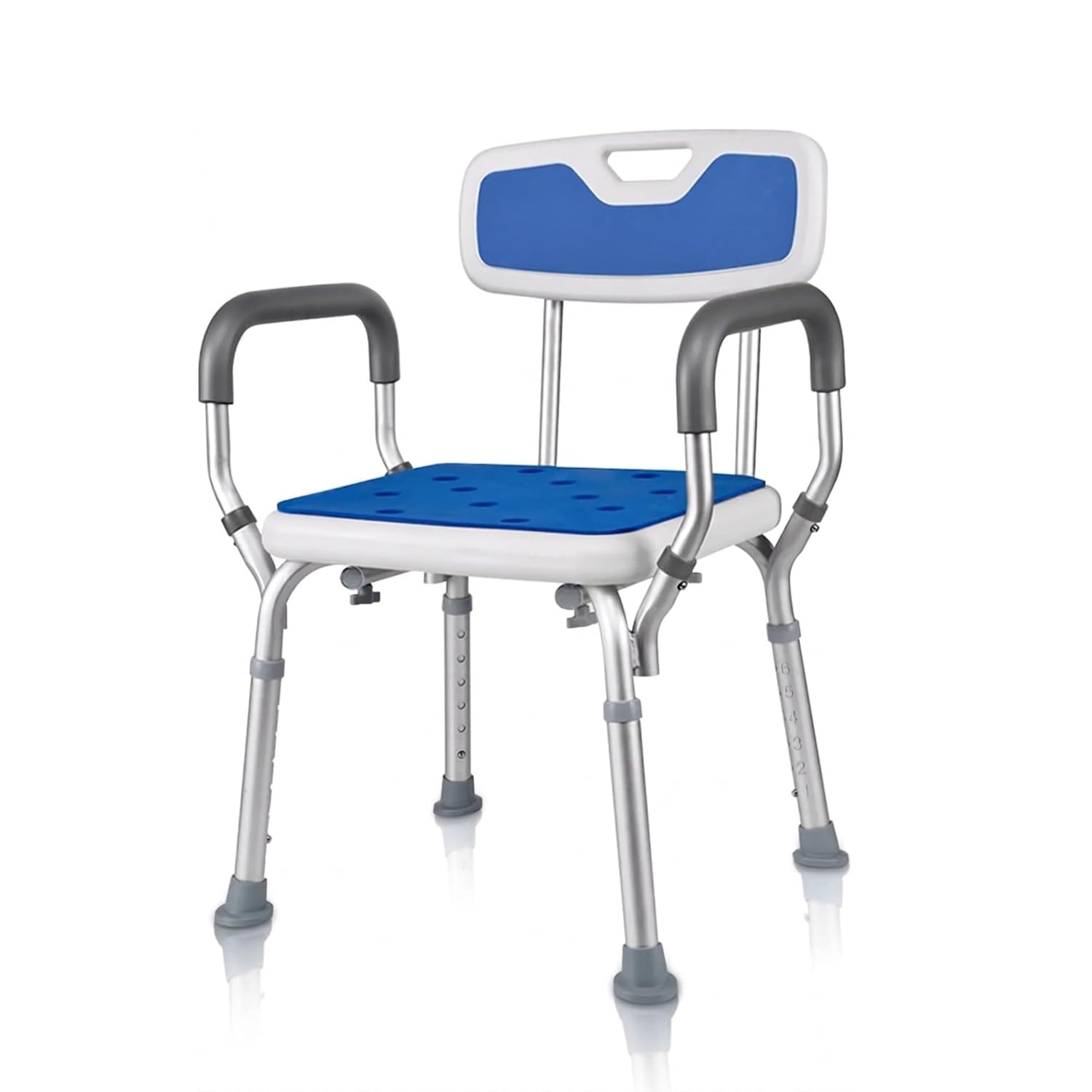 Ved Blue & White Shower Chair With Arms - Shower Seat For Elderly And Disabled - Comfortable Shower Chair To Sit On In Shower - Ideal Bathroom Chair For Walk-In Showers And Perching Stool For Elderly.
