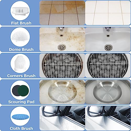 Boohenka Electric Spin Scrubber, Portable Electric Cleaning Brush, Cordless Power Shower Scrubber With Dual-Speed And 6 Replaceable Cleaner Heads For Bathroom, Tub, Tile, Floor, Car, Wheel #TOP1
