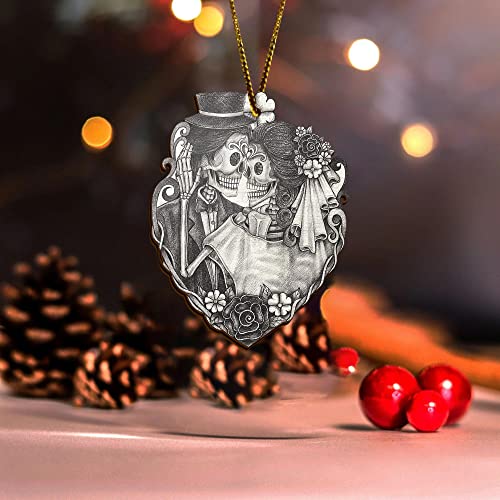 Wodoro Personalized Skull Couple Ornament - Halloween Decorations, Goth Ornament, Skull Decor, Day Of The Dead, Dia De Los Muertos, Skeleton Wedding, Skeleton Wedding, Couples Gifts #TOP2