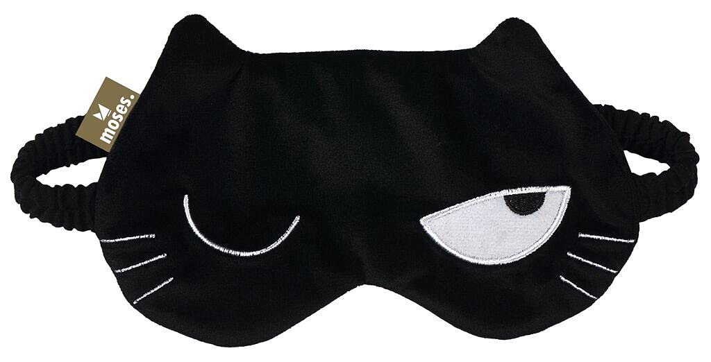 moses Ed the Cat - Mascherina per dormire Sleepy Ed, morbida maschera in jersey, con banda larga ed elastica