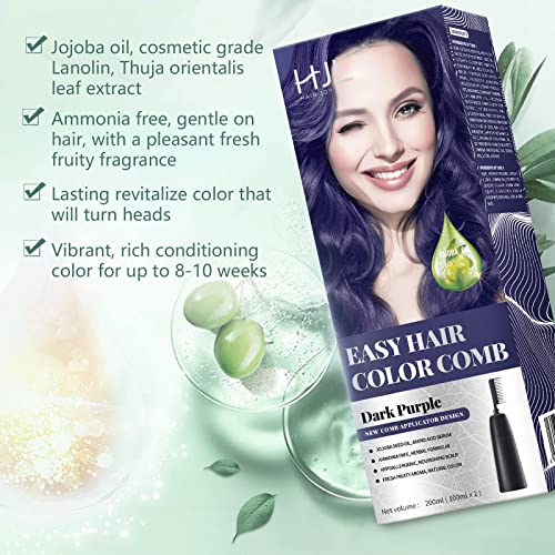 Hjl Hair Color Permanent Hair Dye Ammonia Free With Comb Applicator Easy Use Hair Coloring Cream Kit, Dark Purple, Grass Green #TOP3