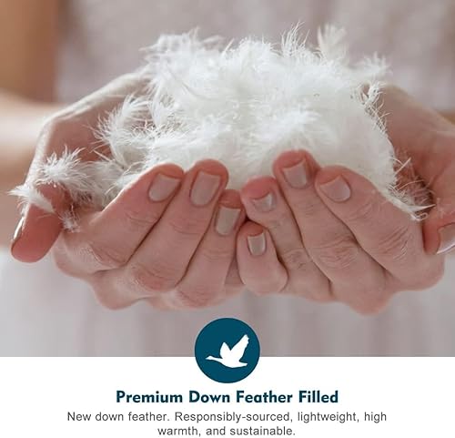 Vista 5 de Edredón de plumas de ganso tamaño Queen, 100% algodón orgánico, relleno de edredón o edredón independiente para todas las estaciones