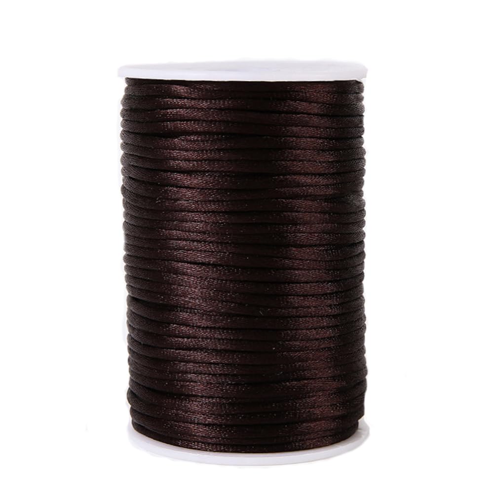 Paybous Brown 3.0 Mm X 54 Yards Nylon Satin Cord Beading Braided Thread String For Chinese Knotting Rattail Macrame Bracelets Necklaces Jewelry Making (Brown)