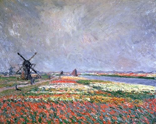 Pintura mural en lienzo estilo vintage, obra Campos de tulipanes de Claude Monet en formato 60x90cm