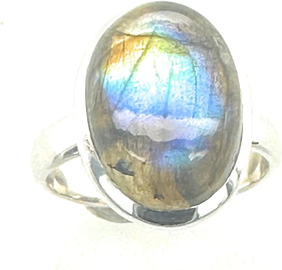 Natural Blue Labradorite 925 Solid Sterling Silver Ring Size 7.25 - Image 3