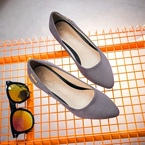 MIOKE Women's Pointed Toe Comfort Low Kitten Heel Pumps Suede Slip On Loafer Casual Daily Office Dress Shoes3