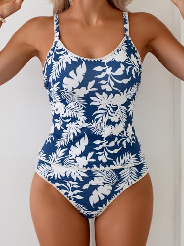 Image of Eomenie Tankini Swimsuit for Women Tummy Control Ruched Two Piece Bathing Suits High Waisted Shell Stitch Swimwear
