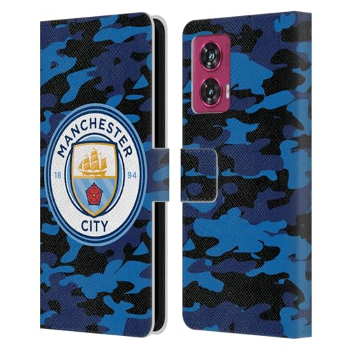 Head Case Designs Officially Licensed Manchester City Man City FC Dark Blue Moon Badge Camou Leather Book Wallet Case Cover Compatible with Motorola Edge 50 Fusion