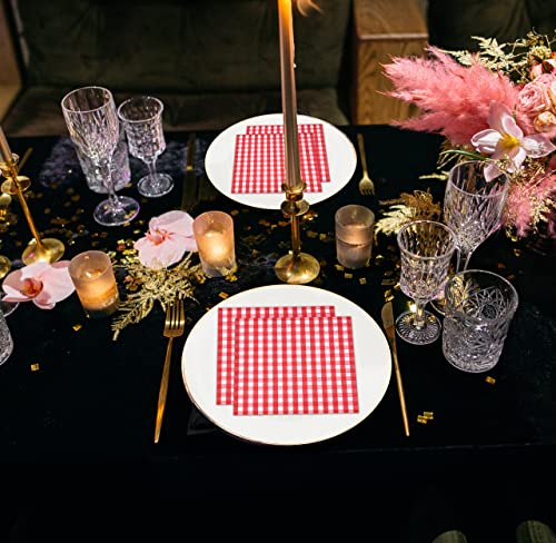 100 Red And White Gingham Cocktail Napkins Disposable Paper Checkered Plaid Beverage Dessert Napkin For Summer Picnic Barbecue Wedding Birthday Baby & Bridal Shower Party Dinner Table Decorations #TOP3