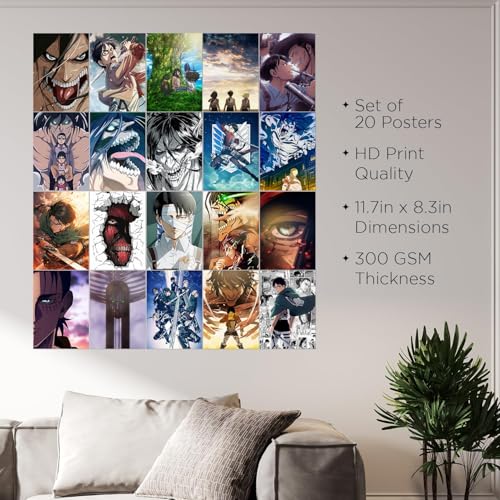 Image of Wallgasm Attack On Titans Poster Set of 20, A4 Size 300 GSM Posters - AOT | Anime | Levi Ackerman | Eren Yeager Art | Posters for Room