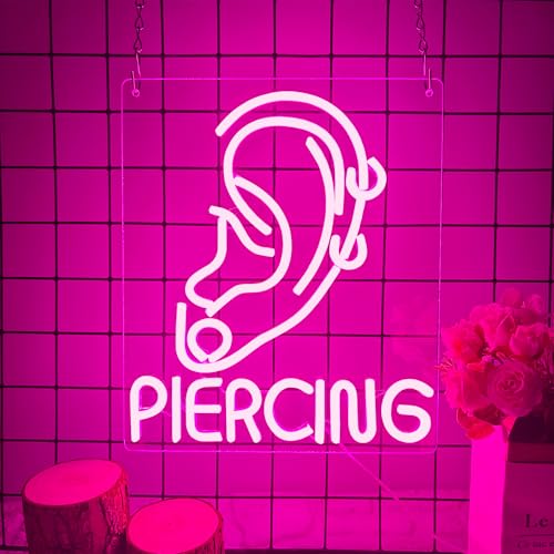Ear Piercing Neon Sign, Cool Pink Dimmable LED Creative Ear Earring Neon Light, Tattoo Studio Barber Salon Massage SPA Shop Neon Light Decoration, Suitable Gift For Young People And Girls(13 * 11in)