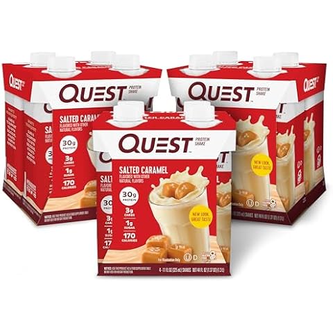 Quest Nutrition Ready to Drink Salted Caramel Protein Shake, 30g Protein, 3g Net Carbs, Gluten Free, Keto Friendly, 11 fl.oz 4 Count(Pack of 3) Cover