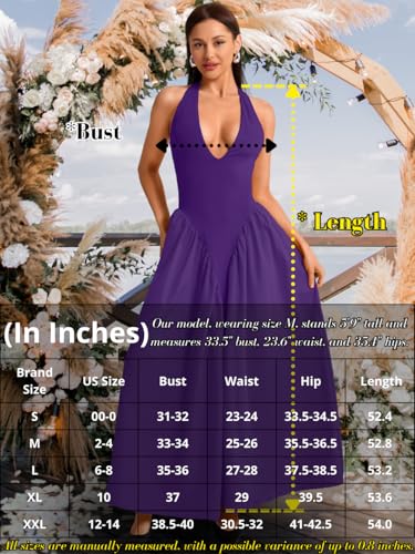 Image of ChiaoLezhee Deep V Neck Dress, Halter Maxi Dresses, Vacation Date Night, Sexy for Women Corset Flowy Wedding Guest Drop Waist