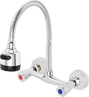 Grifo de Cocina Ajustable para Montaje en Pared, Grifo Doble Lavadero Pared, Dos Manijas, para Baño, Cocinas, Duchas, Lavabos, Fregaderos de Cerámica, Fregadero