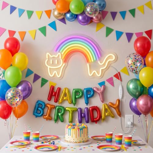 Image of Rainbow Cat LED Neon Sign, Dimmable USB Light for Kids Room Wall Decor Gift